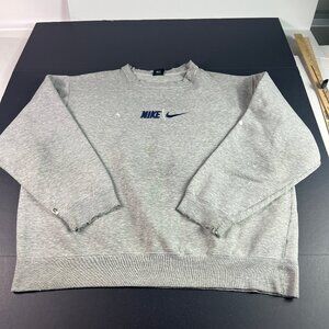 VTG 90s Nike Sweatshirt Extra Large Grey & Blue Logo Swoosh Thrashed Crewneck